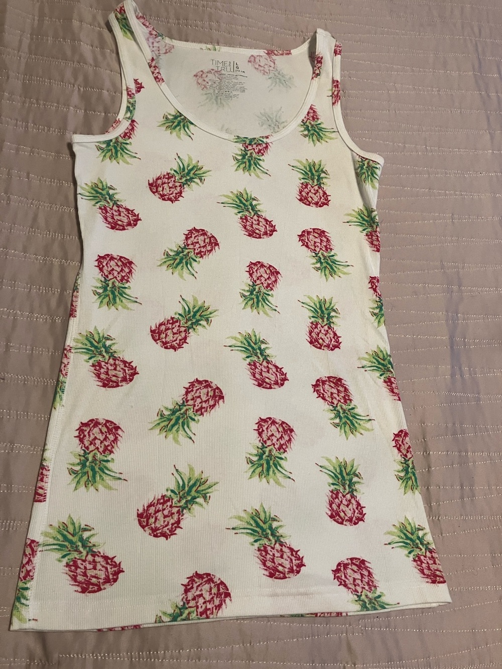 Time and Tru White Tank Top with Pink Pineapple Print